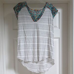 Little Yellow Button For Anthropologie Floral And Stripes Baseball Tee w/ Pleats